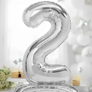 Stojący balon foliowy Cyfra ”2”, 70cm, srebrny