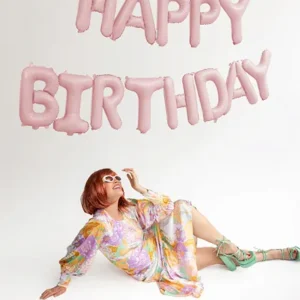 Balon foliowy Happy Birthday, 340x35cm, róż