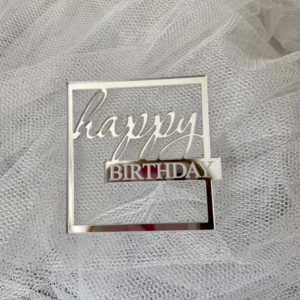 Topper mini tabliczka Happy Birthday 6*6 cm plexi srebrne Zawood