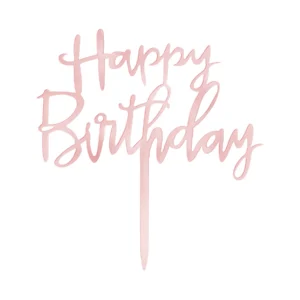 Topper na tort Happy Birthday lustrzany rose gold 1szt. PartyPal