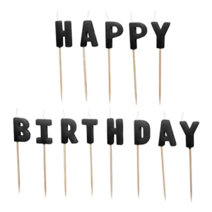 Świeczki urodzinowe Happy Birthday, 2,5 cm, czarne, 13 szt.