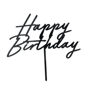 Topper akrylowy na tort Happy Birthday, czarny, 16,5 cm