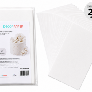 Zestaw 20 szt. Papier Waflowy Cienki Bialy DECORPAPER A4 0.3mm