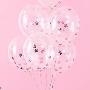 Balony z konfetti – gwiazdki, 30cm, srebrny: 1op./6szt.