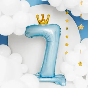 Stojący balon foliowy cyfra ”7”, 84 cm, błękit