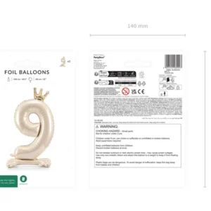 Stojący balon foliowy cyfra ”9”, 84 cm, jasny krem