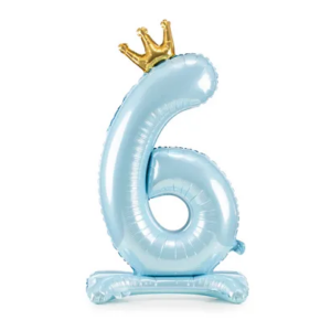 Stojący balon foliowy cyfra ”6”, 84 cm, błękit
