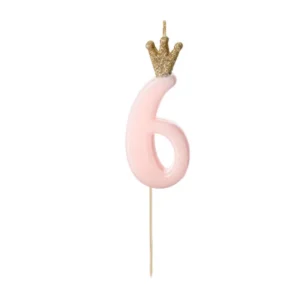 Świeczka urodzinowa Cyferka 6 jasnoróżowa 9,5 cm