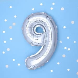 Balon foliowy Cyfra ”9”, 35cm, srebrny