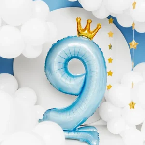 Stojący balon foliowy cyfra ”9”, 84 cm, błękit