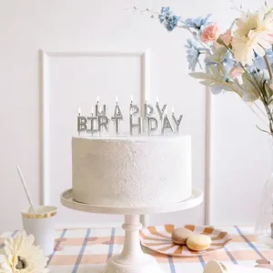 Świeczki urodzinowe Happy Birthday, 2,5 cm, srebrne, 13 szt.