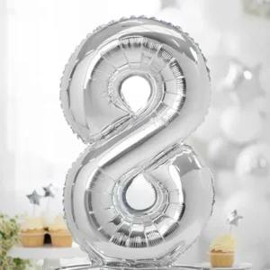 Stojący balon foliowy Cyfra ”8”, 70cm, srebrny