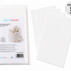 Zestaw 5 szt. Papier Waflowy Cienki Bialy DECORPAPER A4 0.3mm