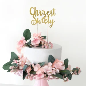 Topper na tort Chrzest Swięty złoty 1szt. PartyPal
