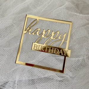 Topper mini tabliczka Happy Birthday 6*6 cm plexi złote Zawood
