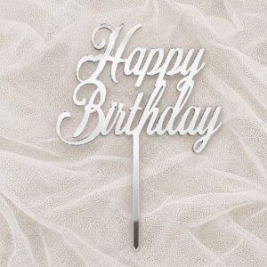 Topper „Happy Birthday” (Srebrne lustro) 10cm x 9,2cm