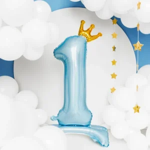 Stojący balon foliowy cyfra ”1”, 84 cm, błękit
