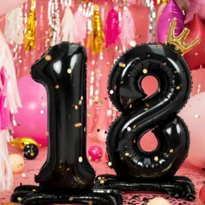 Stojący balon foliowy liczba ”18”, 84 cm, czarny