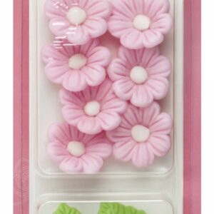 Dekoracja cukrowa jaskry różowe z zielonymi liśćmii Rose Decor