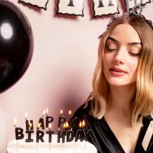 Świeczki urodzinowe Happy Birthday, 2,5 cm, czarne, 13 szt.