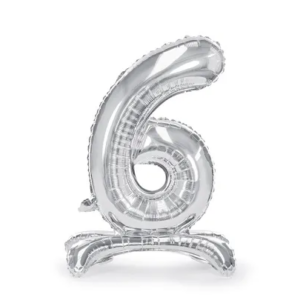 Stojący balon foliowy Cyfra ”6”, 70cm, srebrny