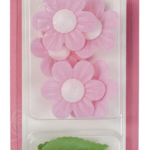 Dekoracje waflowe Niezapominajki różowe z liśćmi Rose Decor