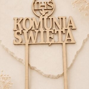 Topper „KOMUNIA ŚWIĘTA” IHS koło, ptaki 13cm x 12cm