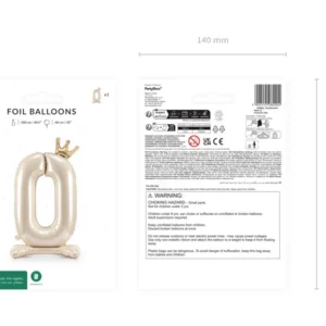 Stojący balon foliowy cyfra ”0”, 84 cm, jasny krem