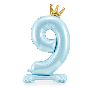 Stojący balon foliowy cyfra ”9”, 84 cm, błękit