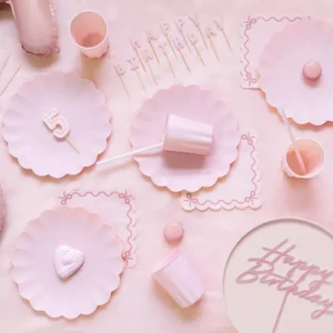 Topper akrylowy na tort Happy Birthday, jasny róż, 16,5 cm