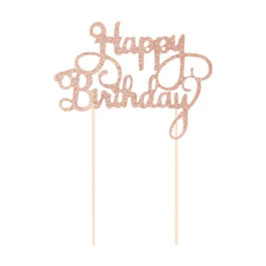 Topper na tort Happy Birthday brokatowy rose gold 1szt. PartyPal