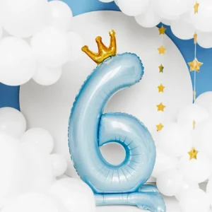 Stojący balon foliowy cyfra ”6”, 84 cm, błękit