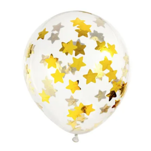 Balony z konfetti – gwiazdki, 30cm, złoty: 1op./6szt.