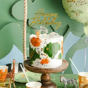 Topper akrylowy na tort Happy Birthday 18 × 16,5 cm złoty